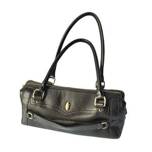 Cole Haan Barrel Satchel Purse Handbag Dark Chocolate Espresso Pebble Leather